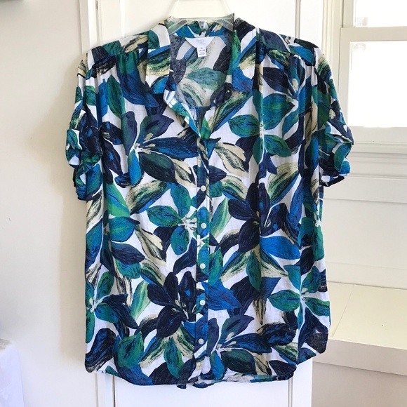 TIME and TRU Linen Button Down Tropical Floral Shirt Women’s Size XL Size 2X - Picture 1 of 15